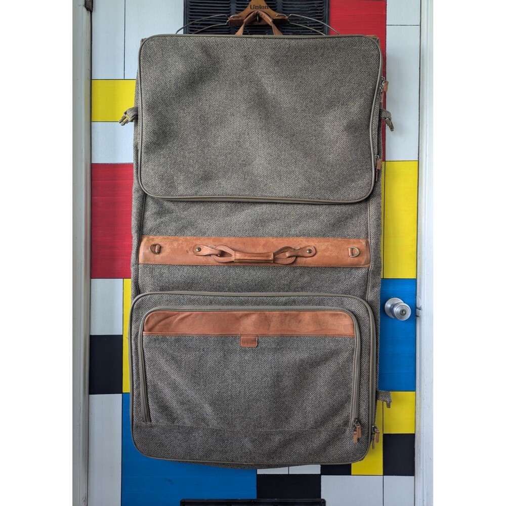 Vintage Hartmann Tweed Garment Suit Bag Hanging Travel Luggage Leather Trim USA